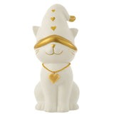 Figurine chat en porcelaine J-Line, vue de face avec finition blanc et or