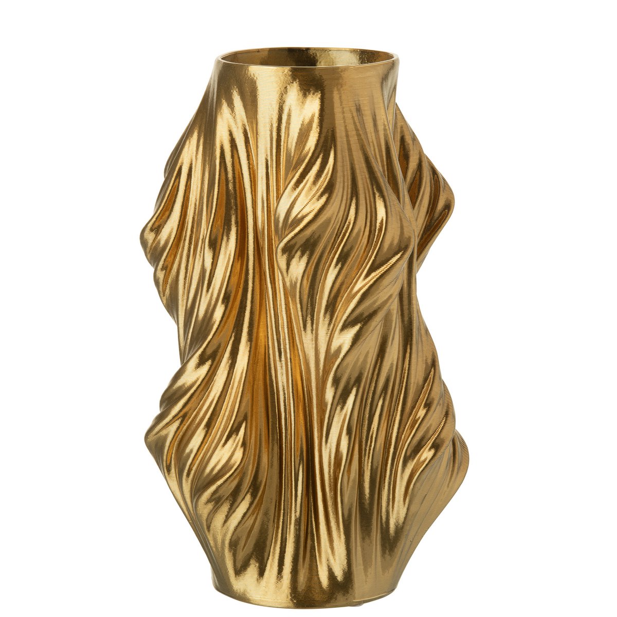 Vase J-Line en porcelaine dorée, posé sur une table élégante.