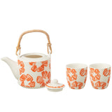 Coffret de 3 théières J-Line en céramique orange avec motifs floraux