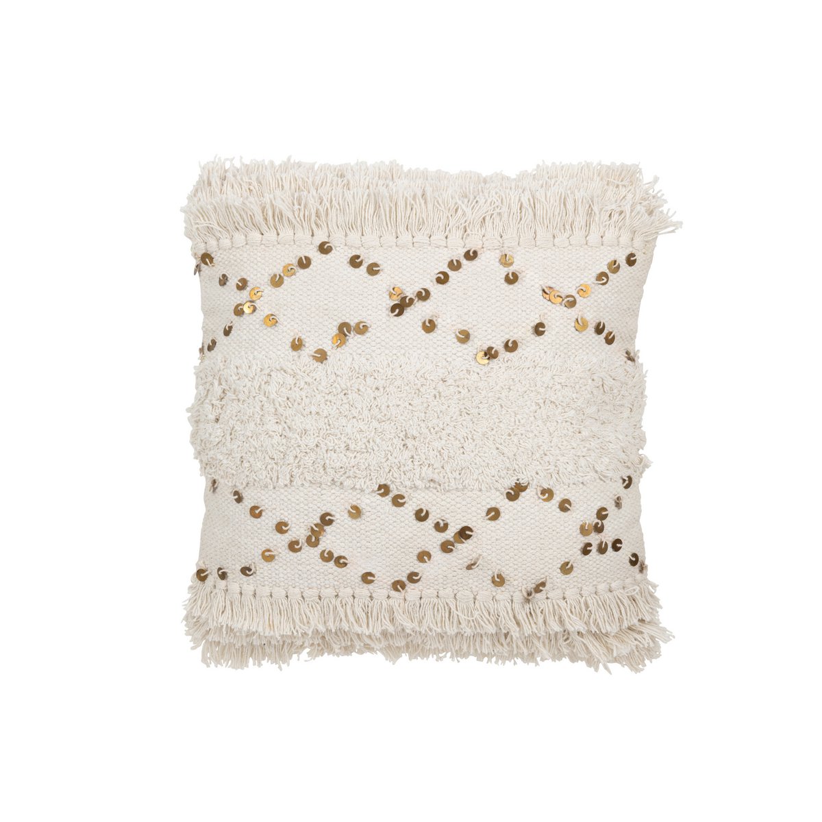 Coussin J-Line Franges Tuftées en coton avec paillettes blanches et dorées