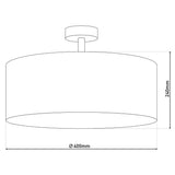 Plafonnage textile "New York", lampe de plafond classique avec des lames de texte en gris, avec une prise E27, une plafonnier de 40 cm de diamètre, adaptée à l'ensemble du salon