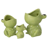 Pot de fleurs grenouille en céramique verte, vue latérale
