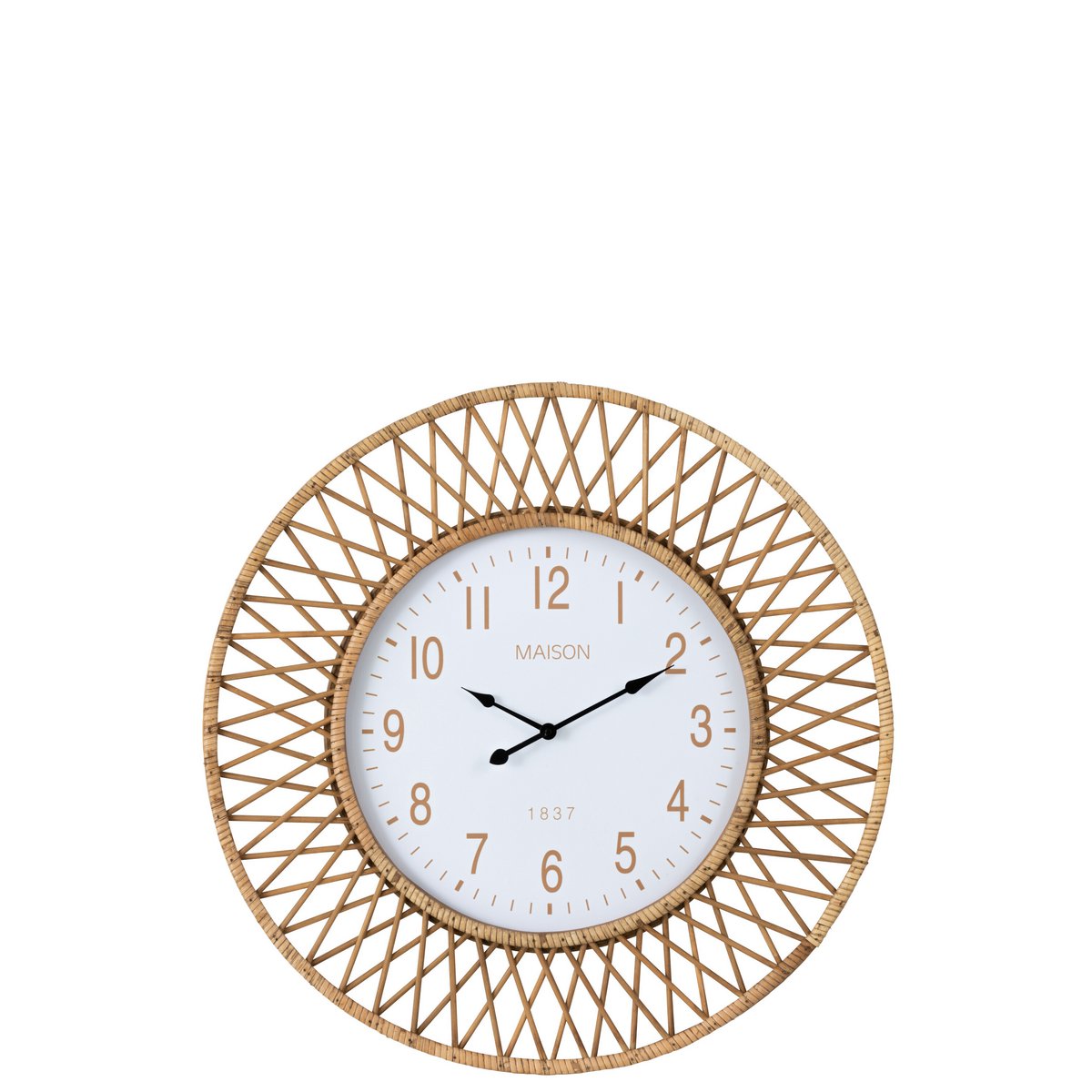 Détail de l'horloge J-Line Wise Wonder, design scandinave en rotin