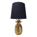 Lampe de table en céramique "ananas", lampe de table en céramique avec glaçure de couleur dorée et écran de tissu noir, avec socket E14, pour salle à manger, salon, couloir ou bureau, lampe de table 45 cm de haut
