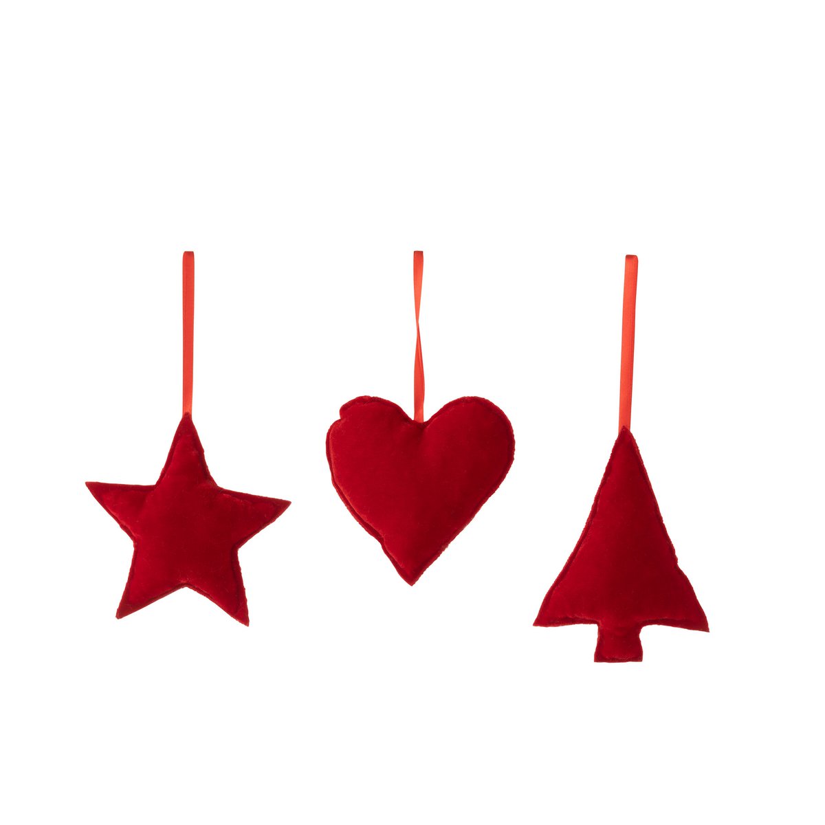Détail du pendentif de Noël étoile en textile rouge sur fond neutre