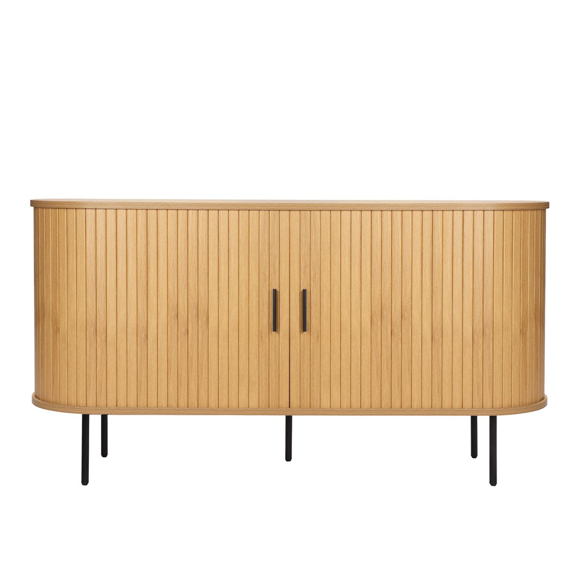Buffet scandinave en mélamine chêne avec pieds en métal noir