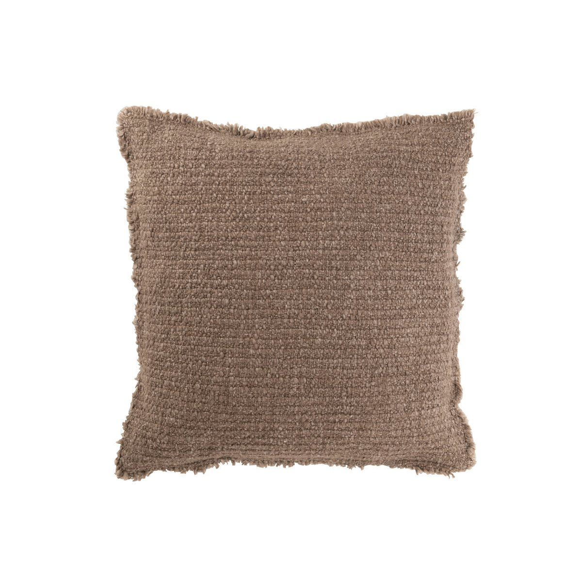 Coussin J-Line taupe avec bords effilochés, design élégant