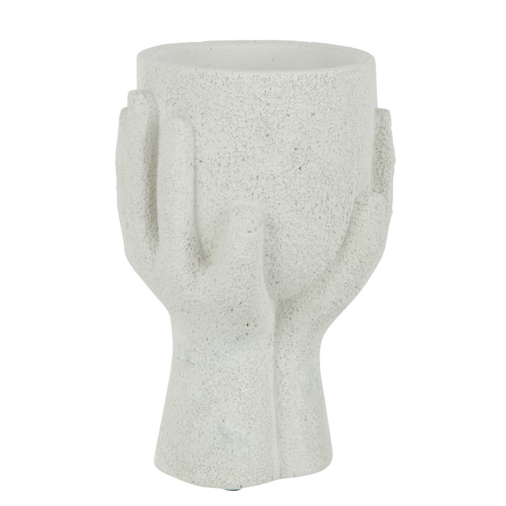 Pot de fleurs J-Line en ciment blanc, vue de face