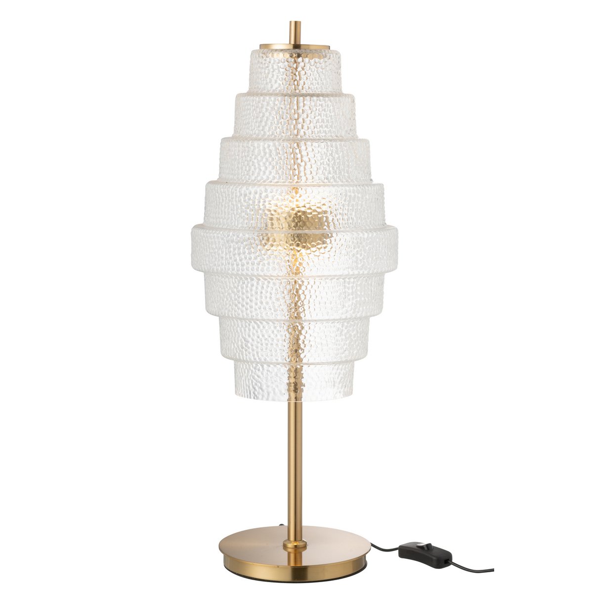 Lampe de table J-Line en métal doré et verre transparent, vue de face