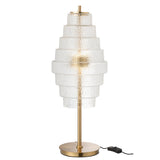 Lampe de table J-Line en métal doré et verre transparent, vue de face