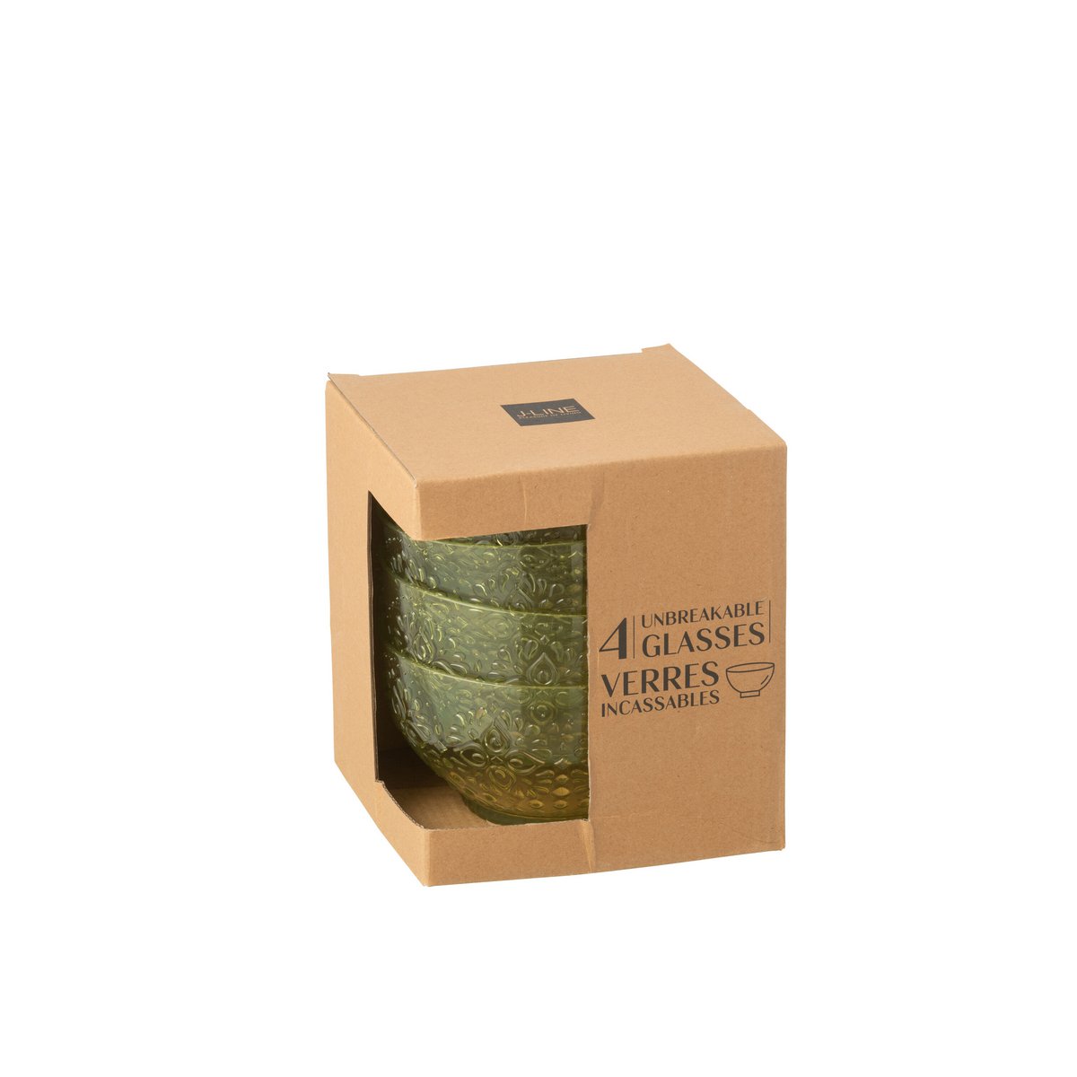 Boîte 4 bols Green J-Line en plastique vert, vue de côté