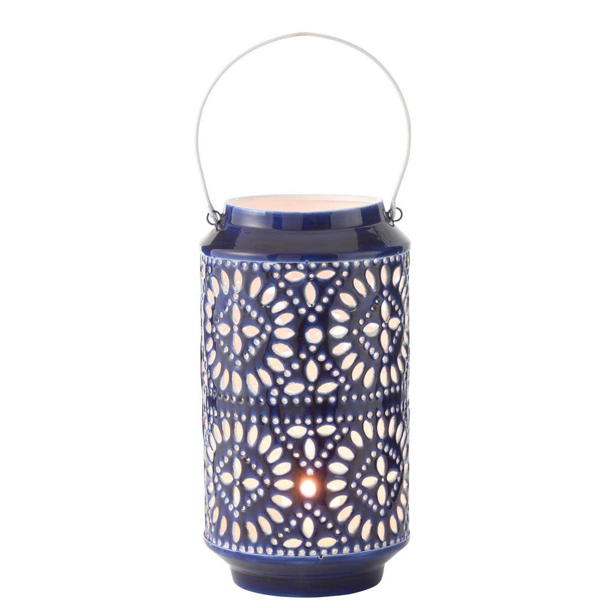 Bougeoir J-Line en métal bleu et blanc, détail du design