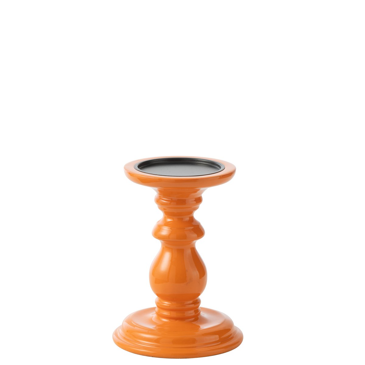 Bougeoir J-Line orange sur une table élégante, ambiance chaleureuse