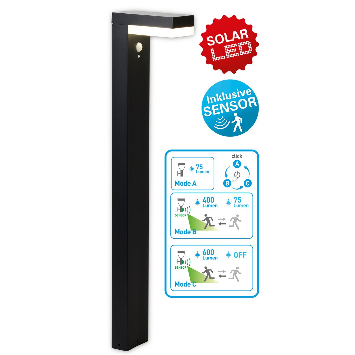 Light de base extérieure solaire LED "Filius" H: 50 cm, en métal et en plastique en anthracite, avec LED intégré