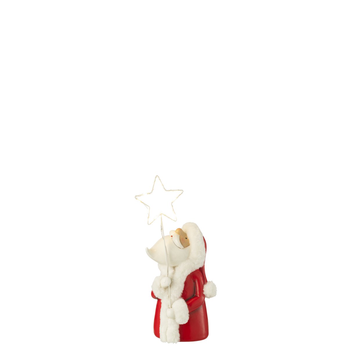 Père Noël LED Étoile en résine blanc et rouge, vue de face