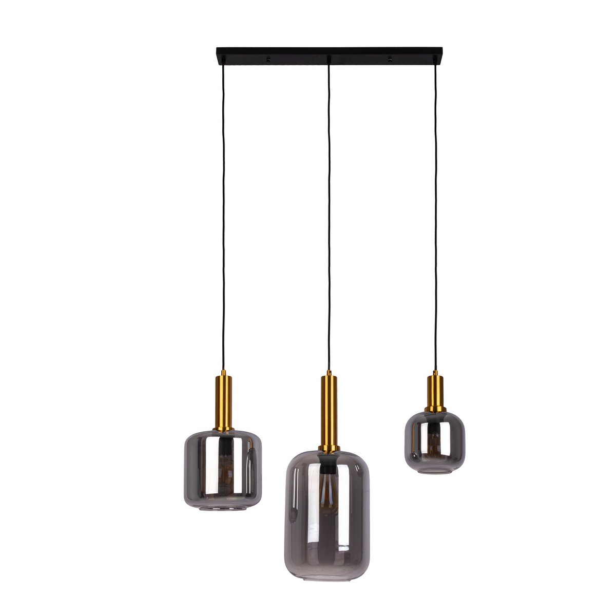 Suspension Fumo en métal noir et verre fumé, vue de face