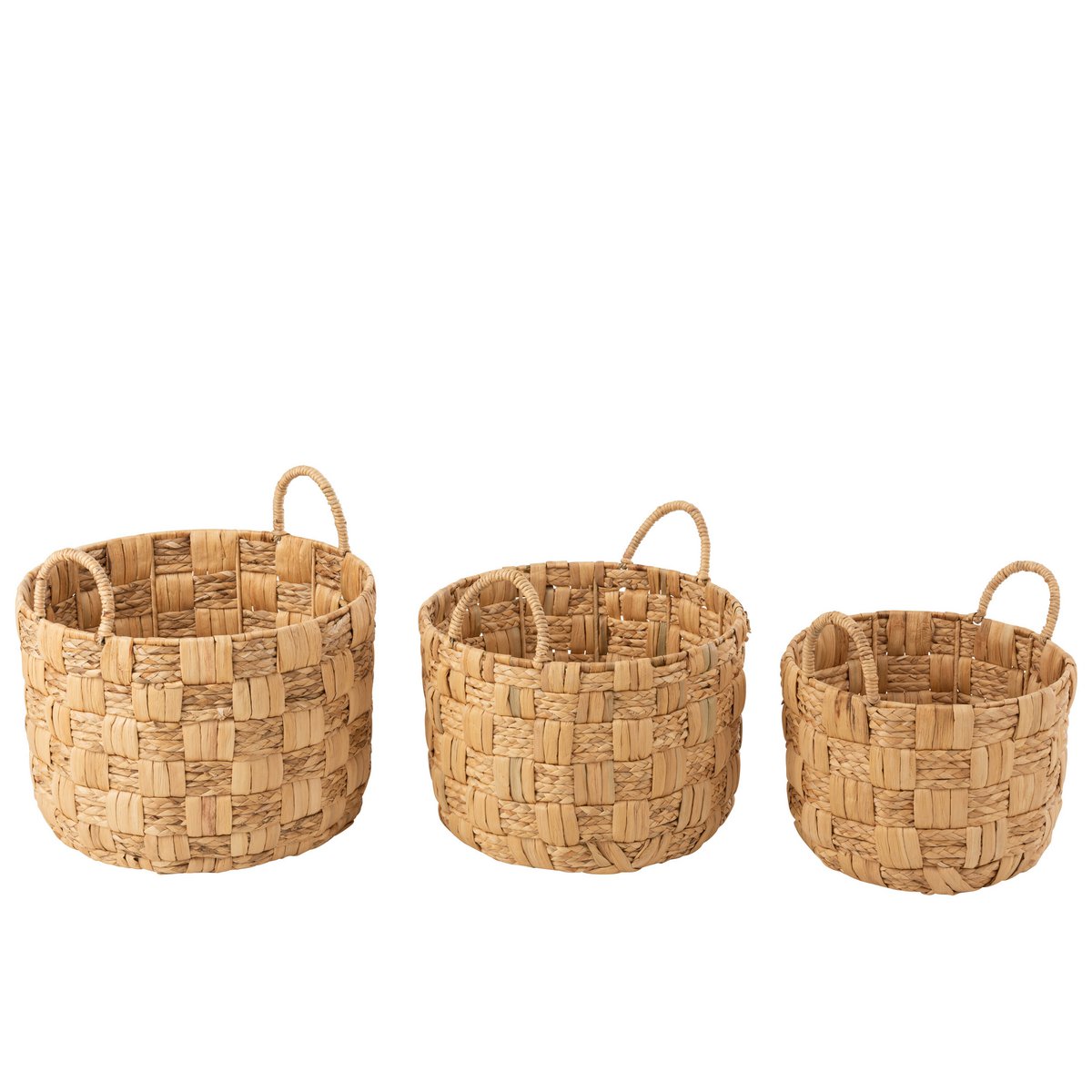 Lot de 3 paniers ronds en jacinthe d'eau, vue d'ensemble