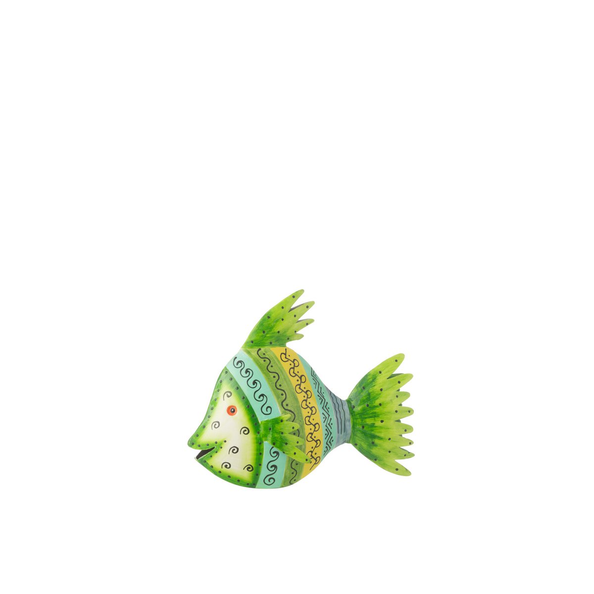 Poisson décoratif J-Line en métal multicolore, design élégant et artistique.