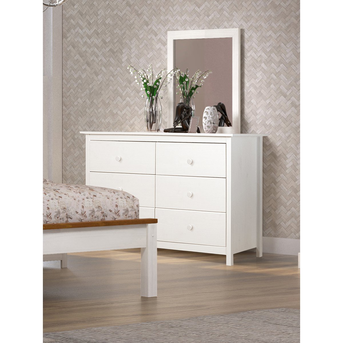 Commode en bois blanc dans une chambre élégante