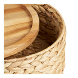 Botofte Paniers avec couvercle en bois, jacinthe d'eau, naturel, lot de 3