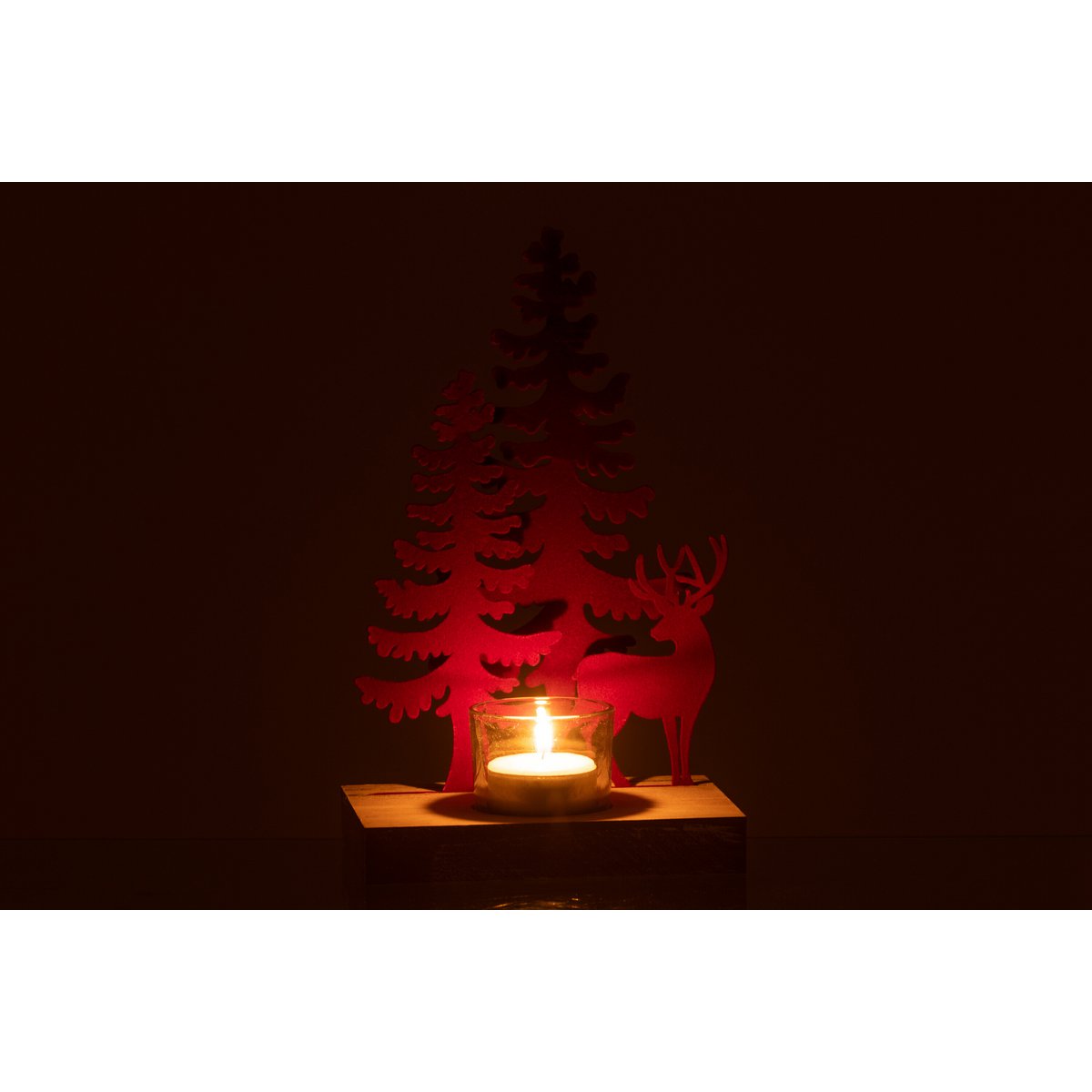 Détail du motif renne et arbres du bougeoir J-Line