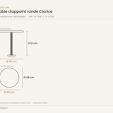 Dimensions de la table d'appoint ronde Clarice Castle Line — Ø48 cm, hauteur 51 cm