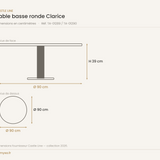 Dimensions de la table basse ronde Clarice Castle Line — Ø90 cm, hauteur 39 cm