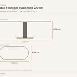 Dimensions de la table à manger ovale Jade Castle Line — 220 x 100 cm, hauteur 75 cm
