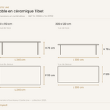 Dimensions de la table en céramique Tibet Castle Line — 240 x 110 et 300 x 120 cm