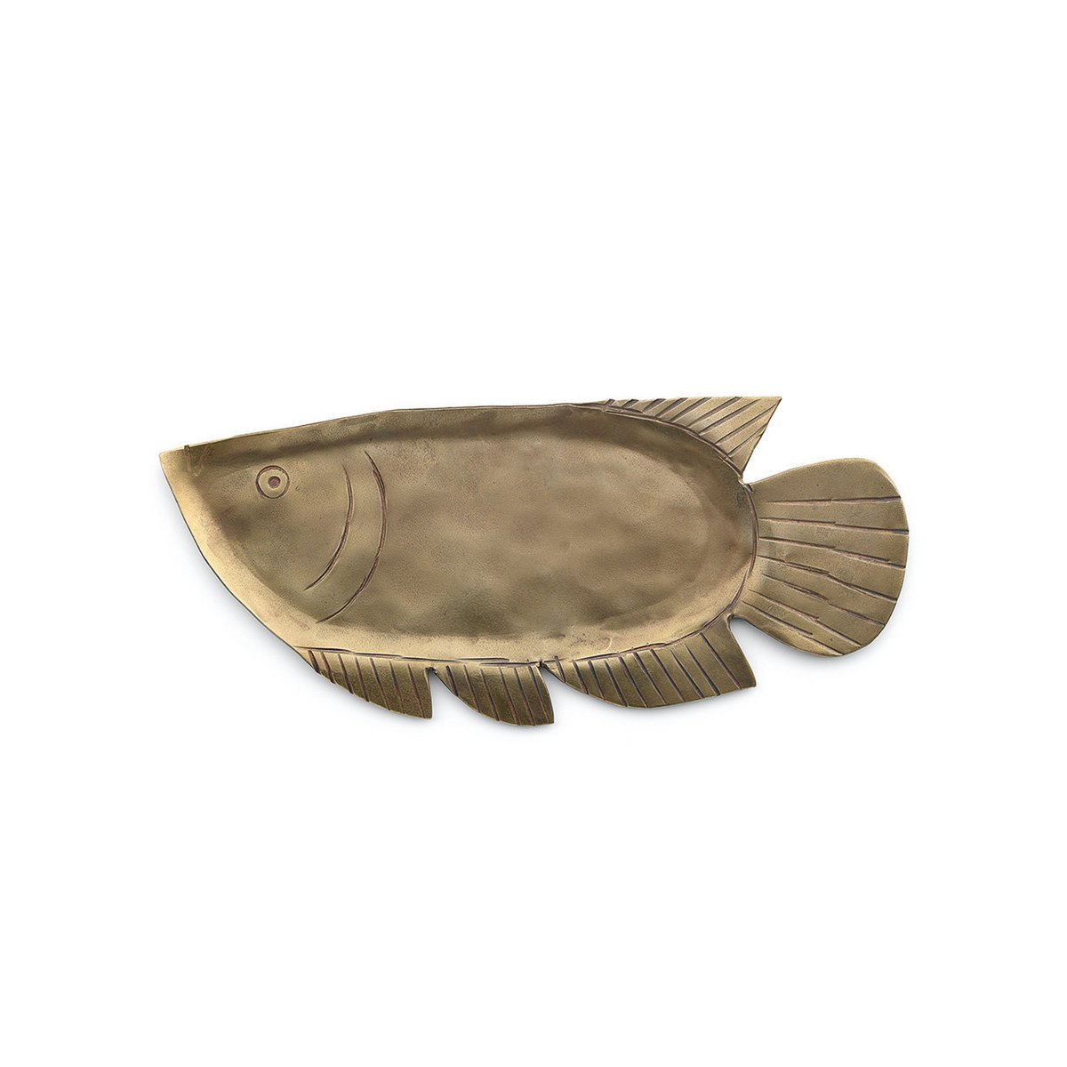 Plateau doré en laiton - détail de la finition et de la forme inspirée du poisson