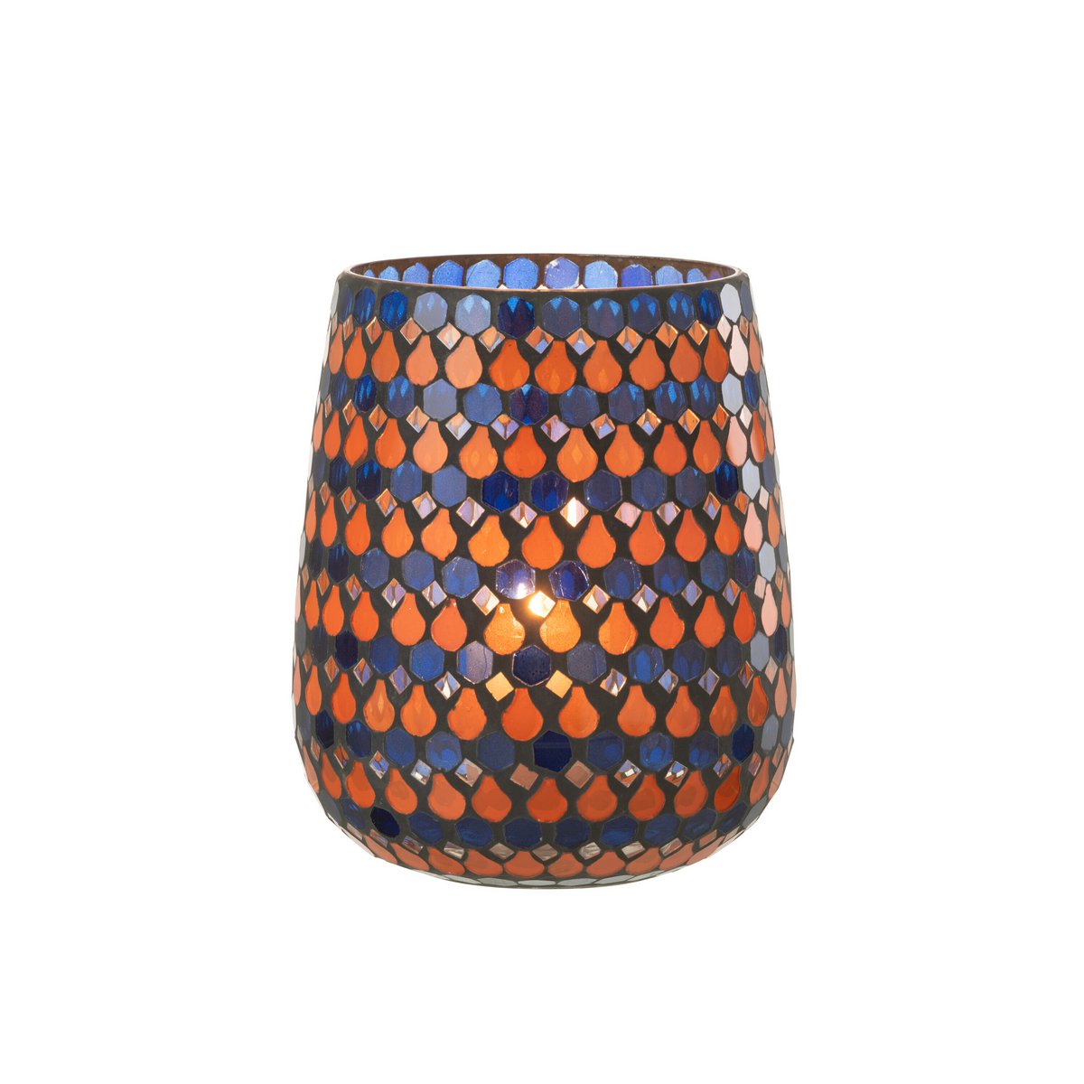 Lanterne J-Line Mosaic Drop en verre orange et bleu, vue de face