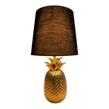 Lampe de table en céramique "ananas", lampe de table en céramique avec glaçure de couleur dorée et écran de tissu noir, avec socket E14, pour salle à manger, salon, couloir ou bureau, lampe de table 45 cm de haut