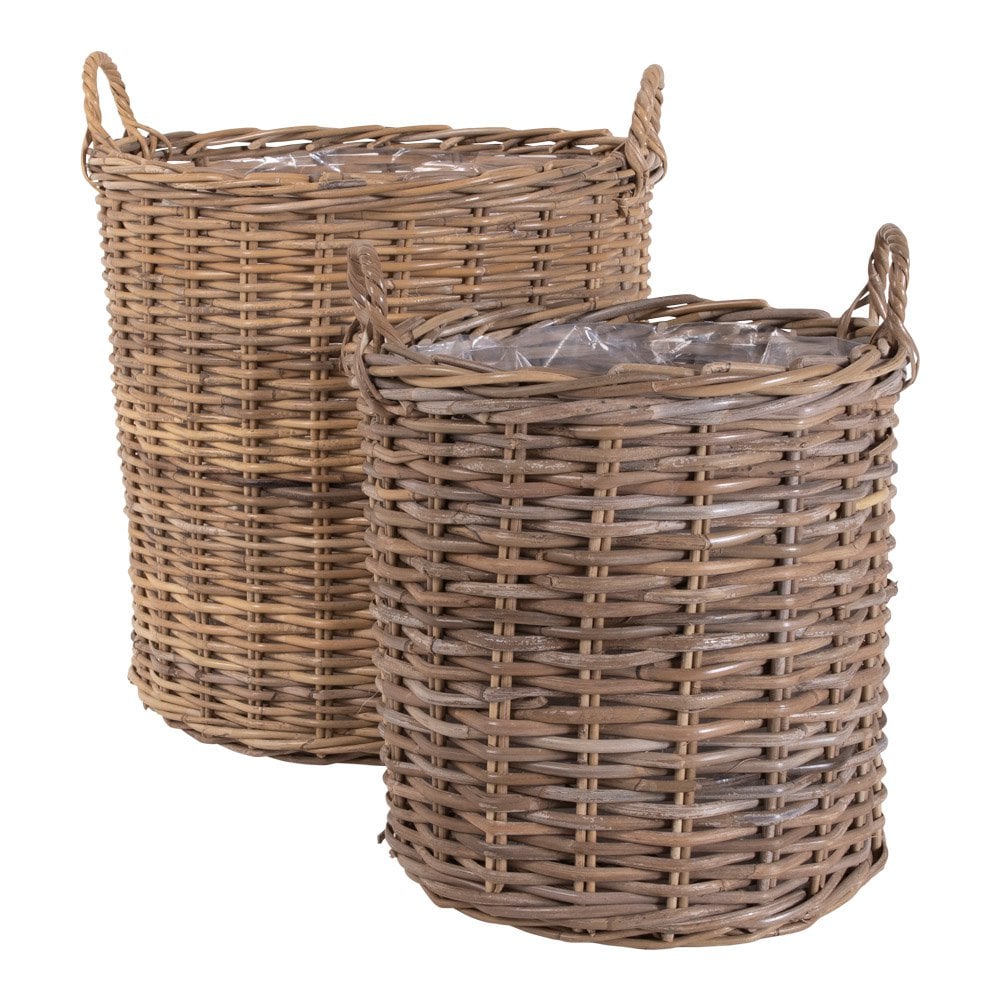 Paniers Indo en rotin kubu, vue de face avec détails tissés