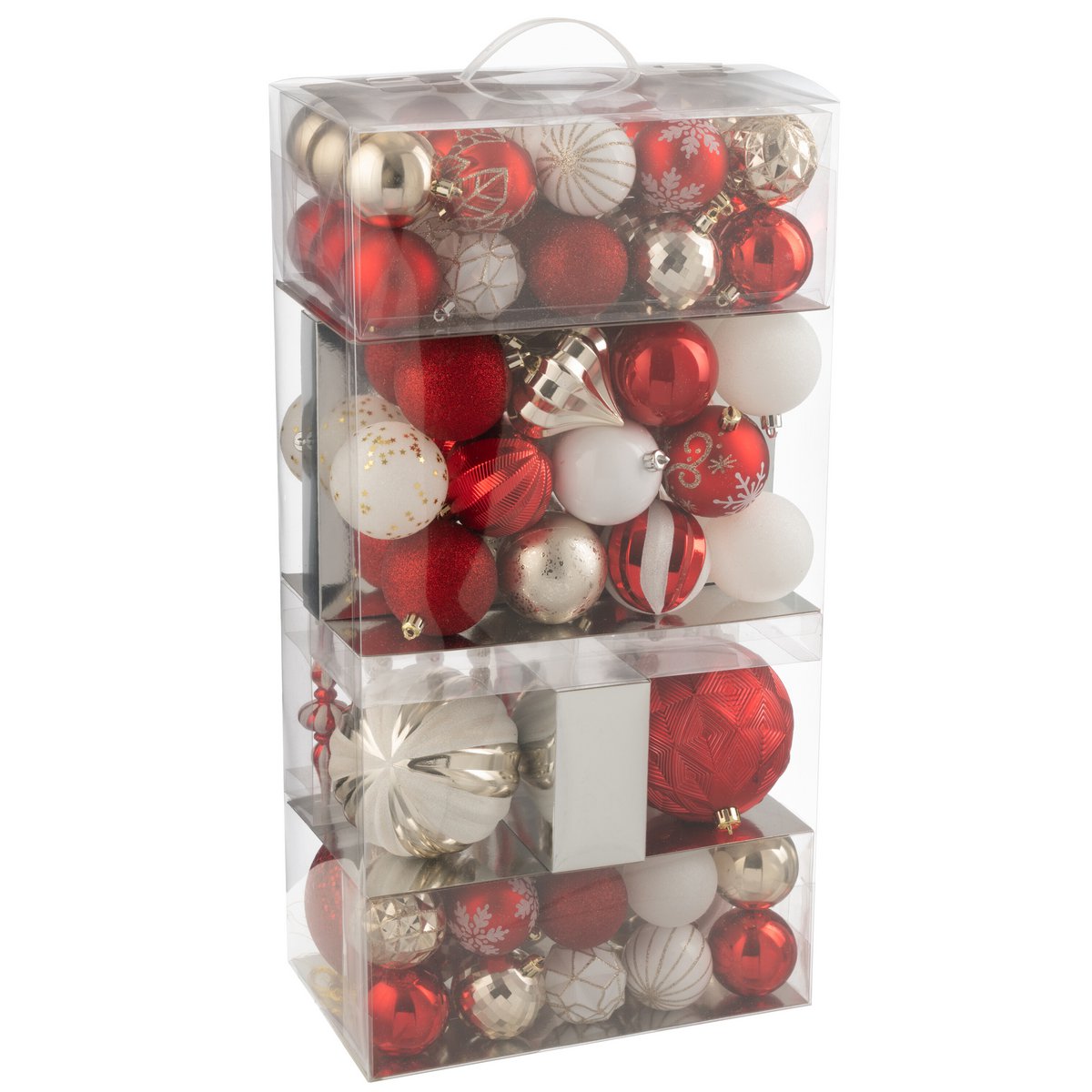 Boule de Noël J-Line rouge et or, design élégant et scintillant.