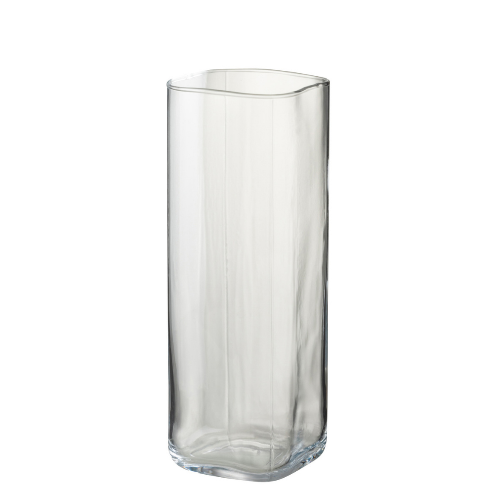 Vase carré droit J-Line en verre transparent, vue de face