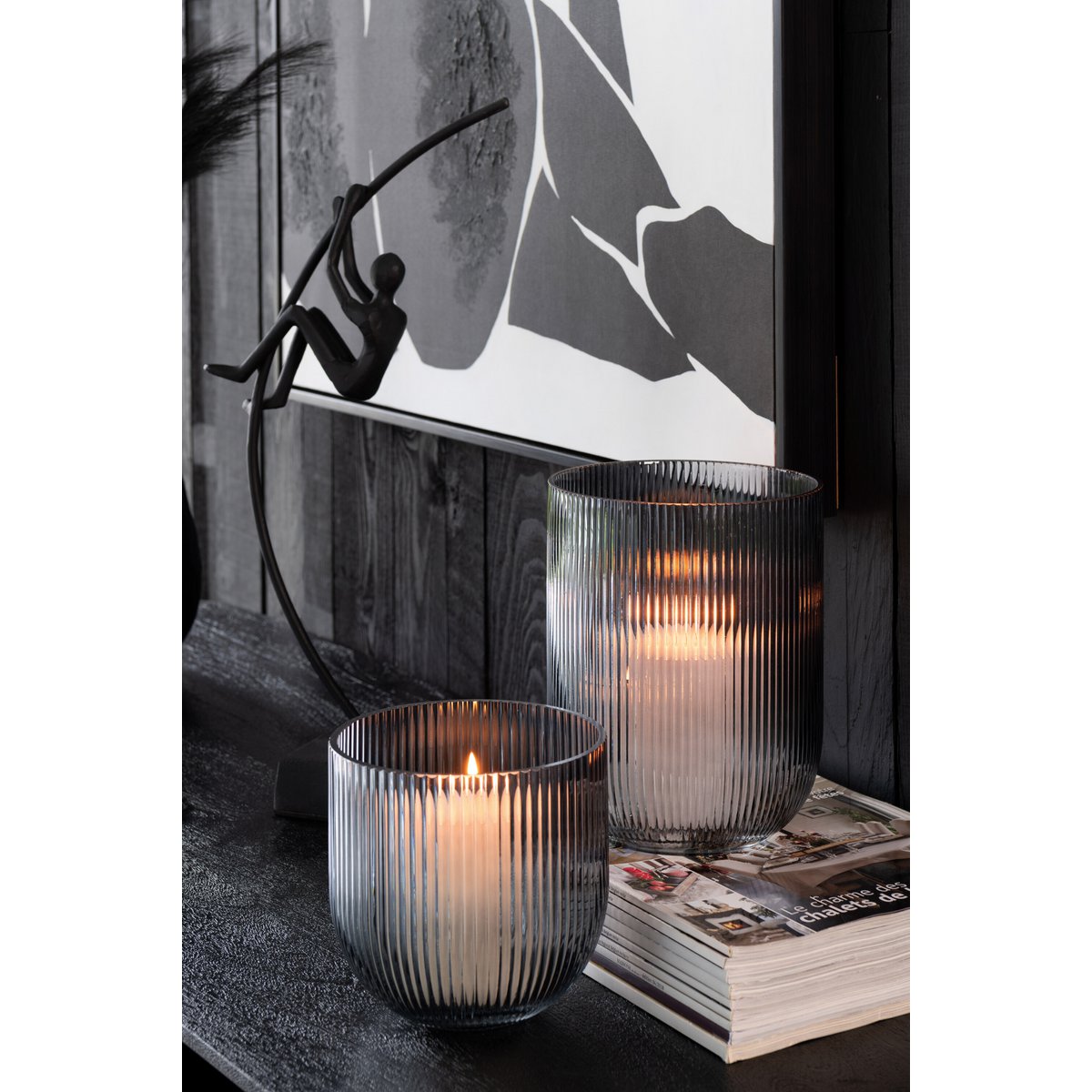 Vase J-Line Rayé noir en verre - détail des rayures