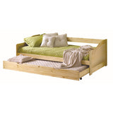 Vue latérale du lit simple en bois avec sommier à lattes