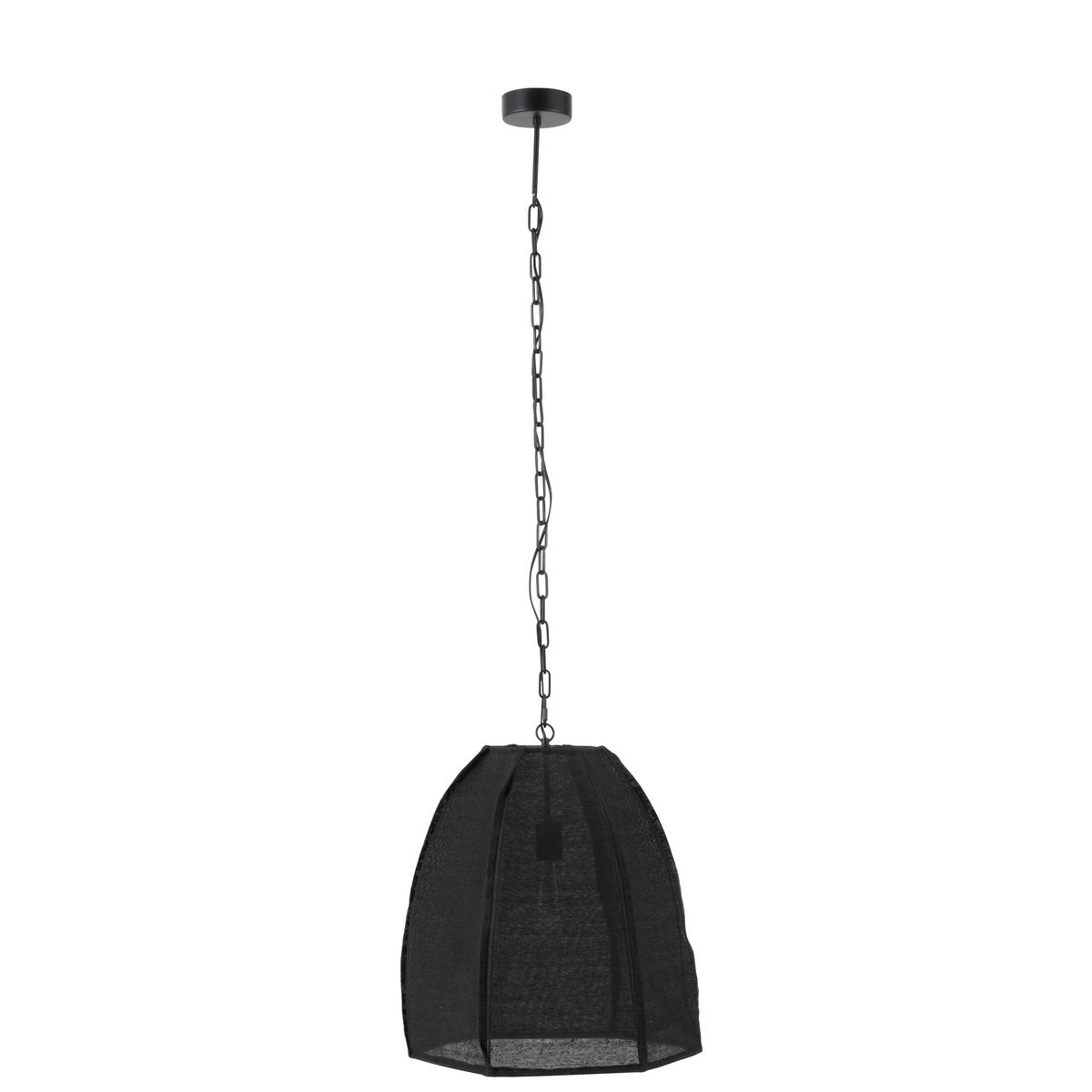 Plafonnier Poire Lin Noir J-Line - Vue de face avec détails en lin et fer.