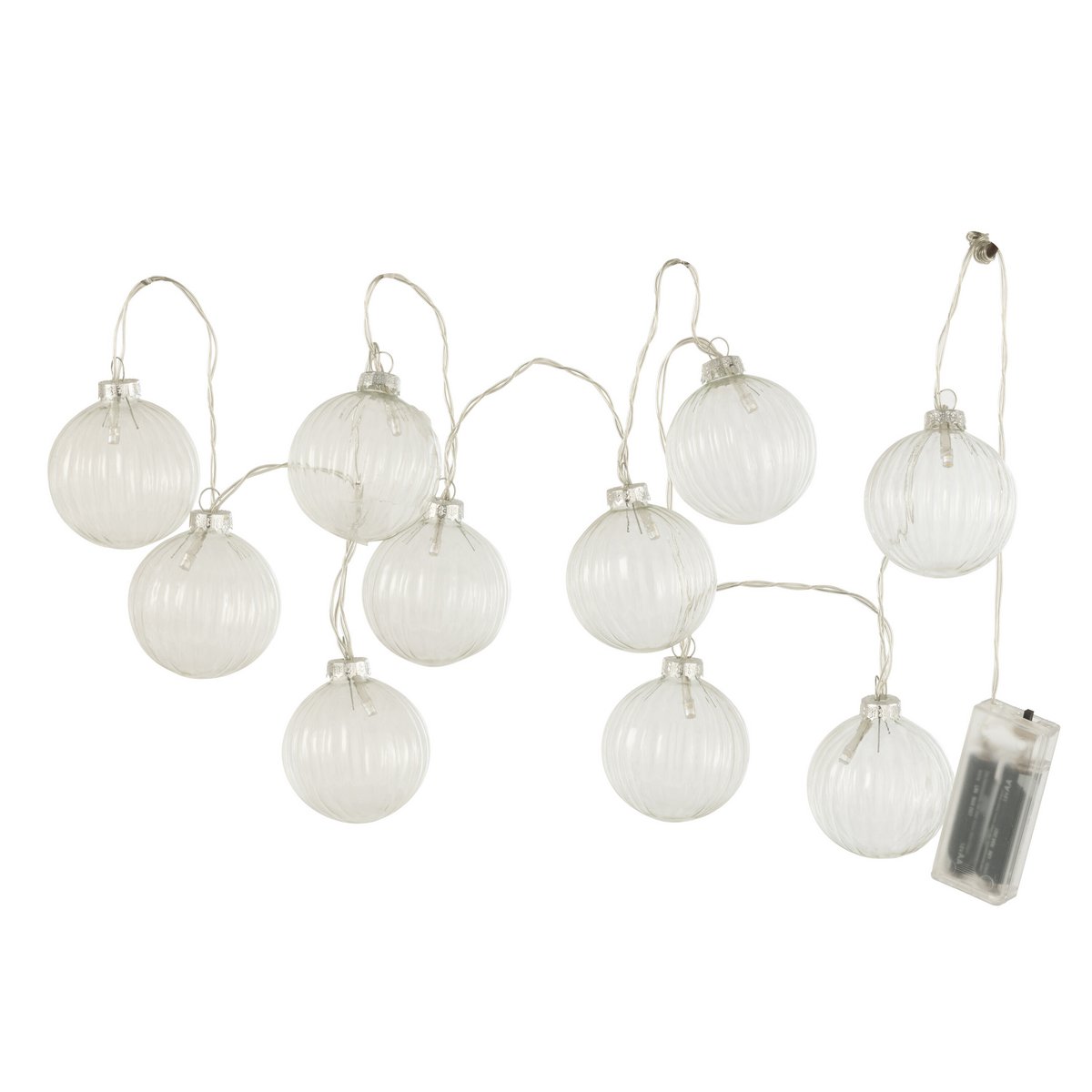 Guirlande J-Line 10 boules en verre transparent avec LED, vue d'ensemble