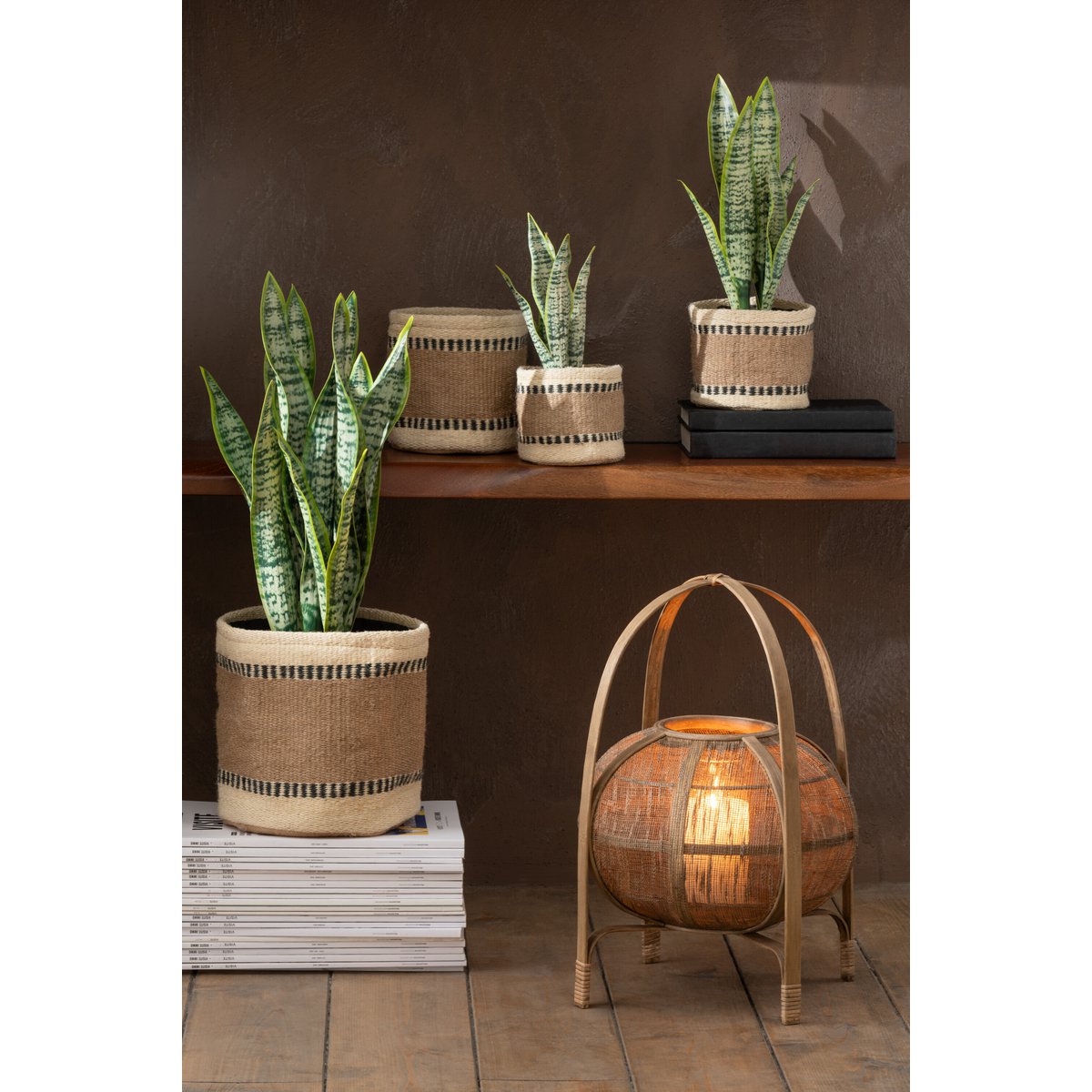 Panier J-Line Round + Band en jute naturel, vue de face