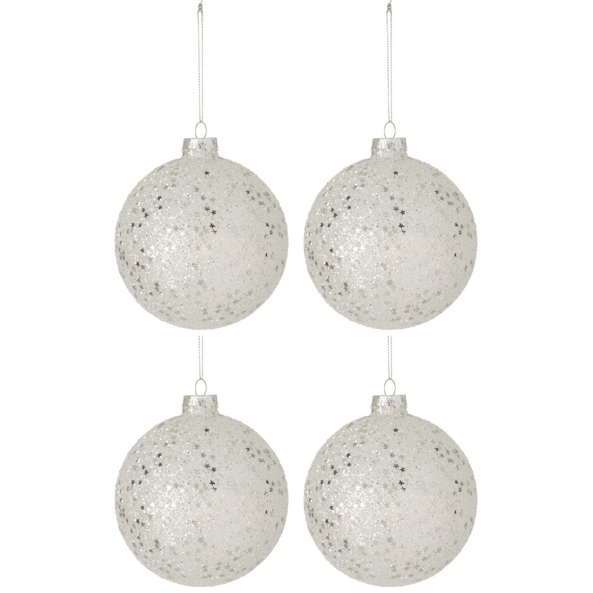 Boules de Noël J-Line en verre argenté avec motifs étoilés