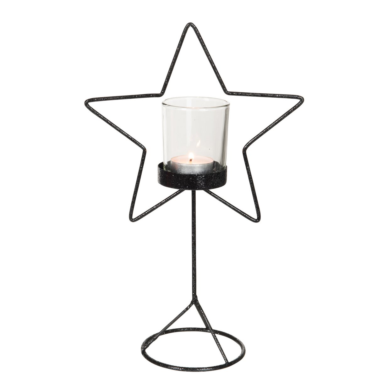 Photophore Star Glitter noir en métal de J-Line, vue de face