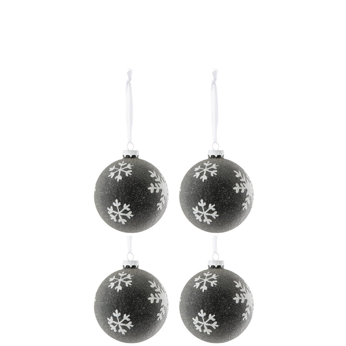 Boule de Noël Flocon de neige J-Line en verre gris et blanc, élégante et festive