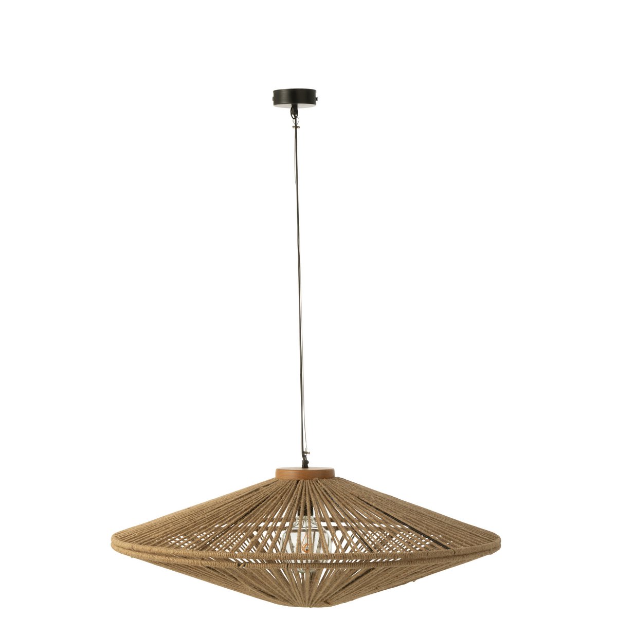 Lampe à suspension Ovni J-Line en fer et jute naturel, vue de face