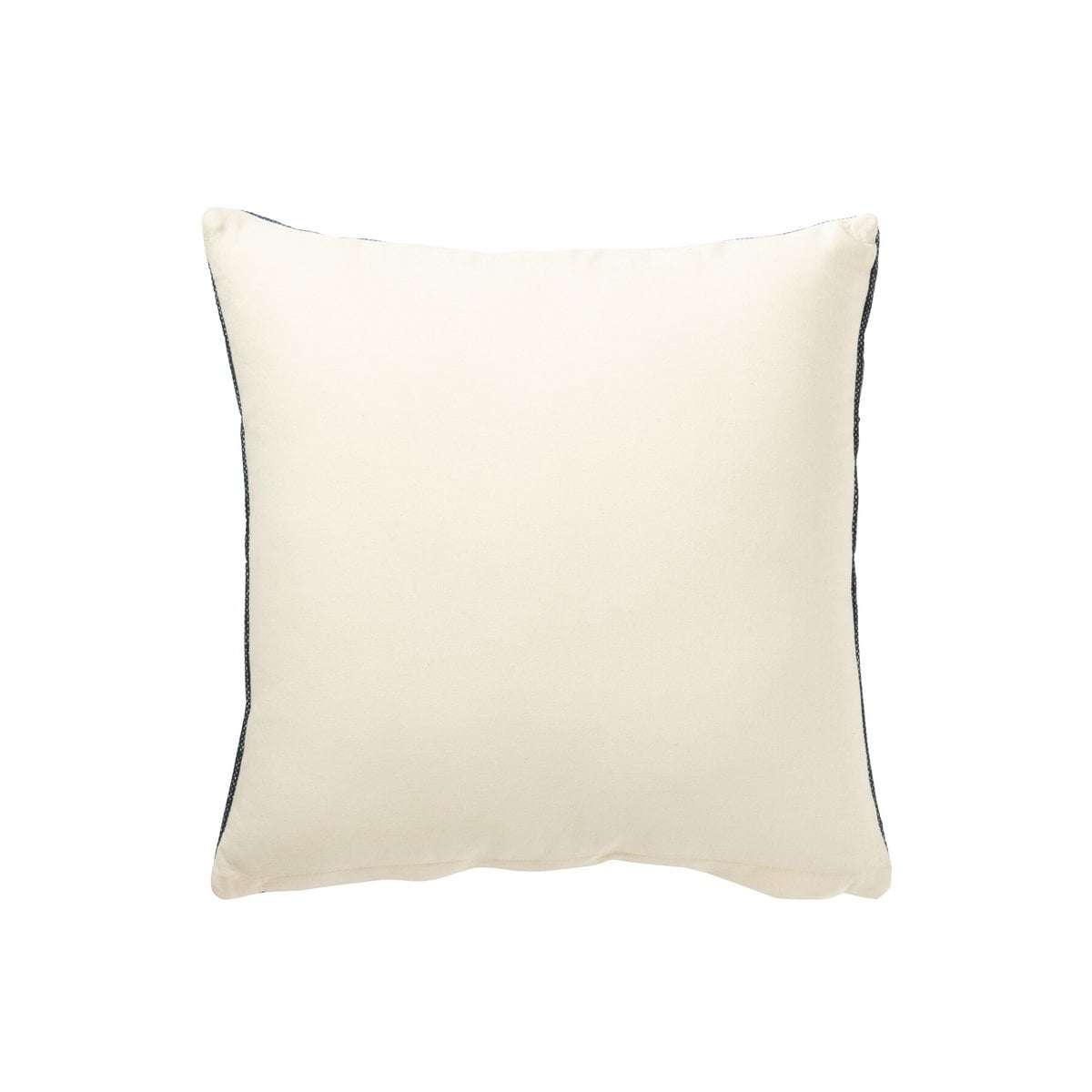 Coussin carré J-Line motifs ethniques en coton bleu foncé et blanc, vue de face.