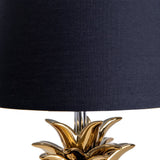 Lampe de table en céramique "ananas", lampe de table en céramique avec glaçure de couleur dorée et écran de tissu noir, avec socket E14, pour salle à manger, salon, couloir ou bureau, lampe de table 45 cm de haut