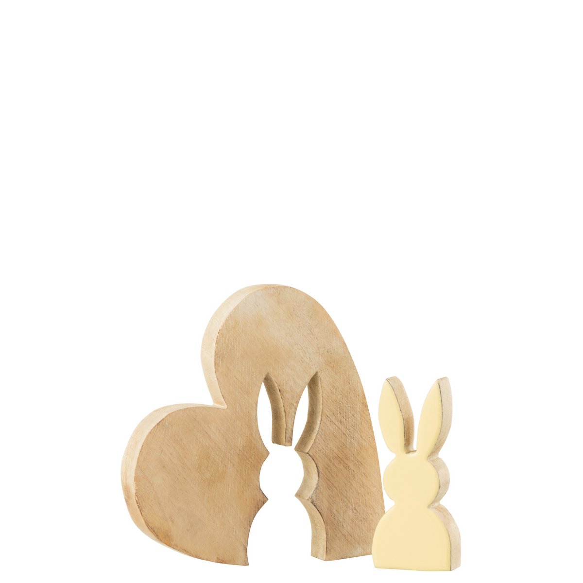 Détail du Cœur Lapin en bois jaune, texture et finition