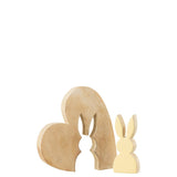 Détail du Cœur Lapin en bois jaune, texture et finition