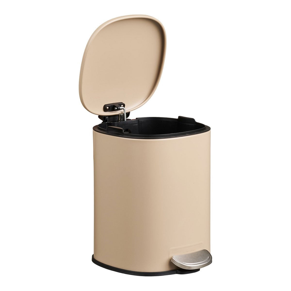Détail de la pédale de la poubelle Lodi, métal beige
