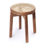 Tabouret en bois CARAMIN en Trembesi avec une surface d'assise en rotin tressé